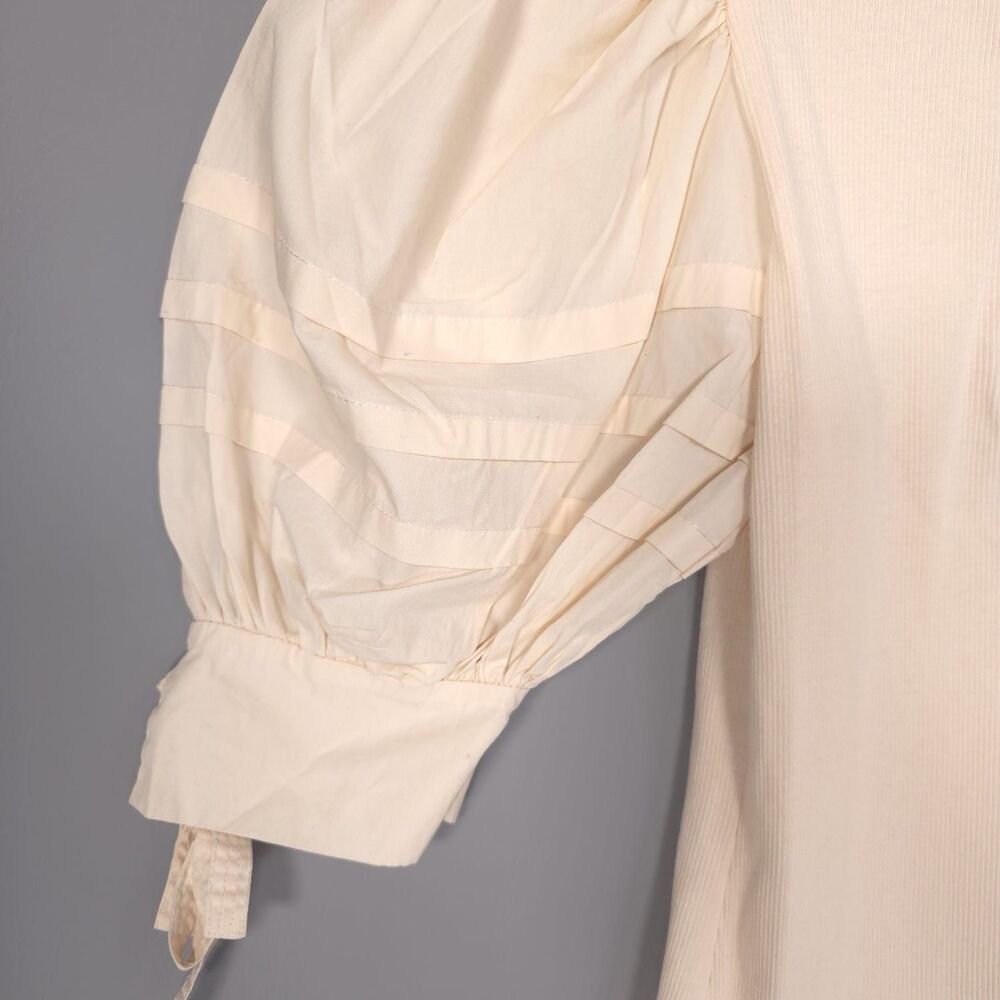 ULLA JOHNSON Iman Top Size P Cream Cotton Poplin Rib Knit Short‎ Puff Sleeves XS - Picture 10 of 16